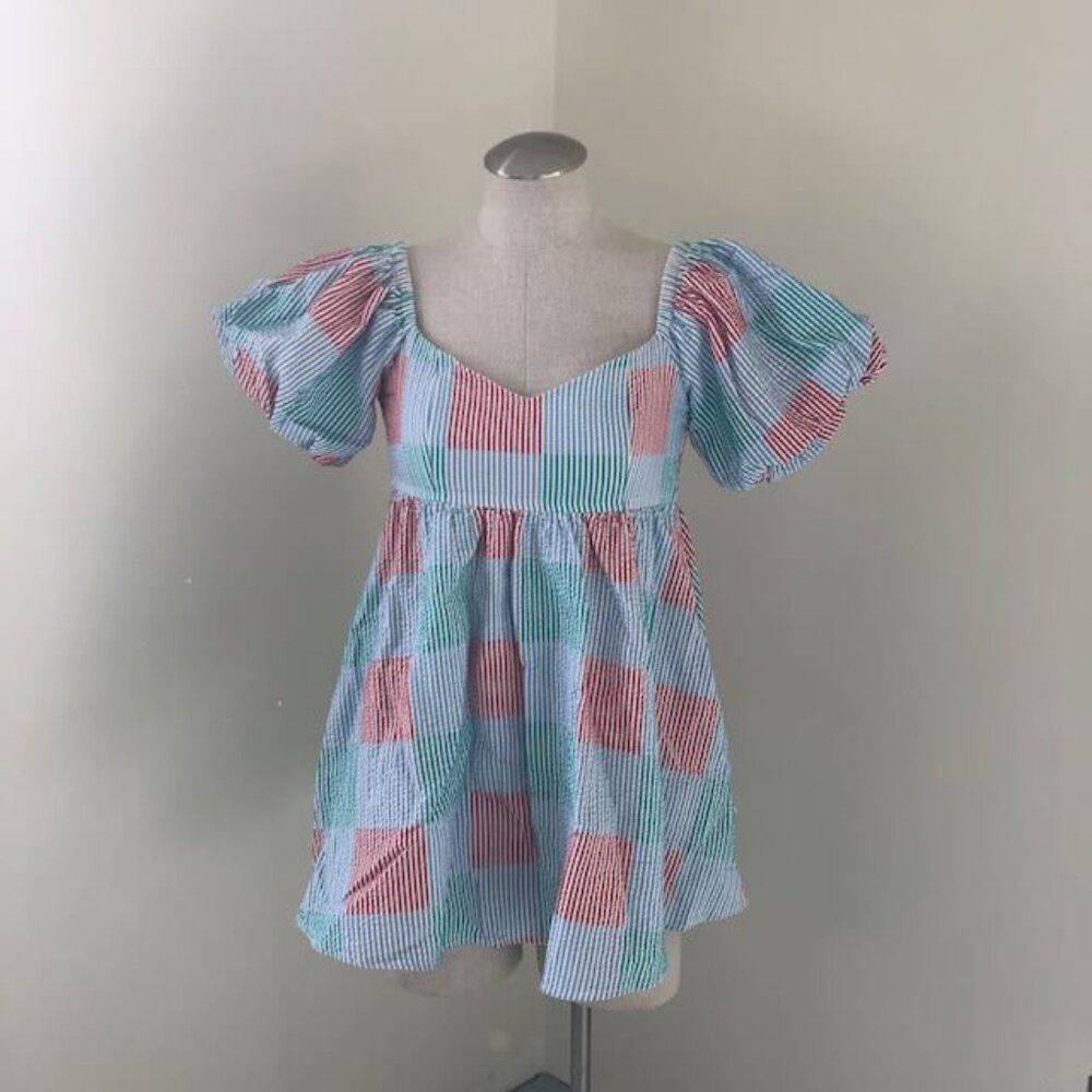 Fashion Brand Company Toothpaste Check Babydoll Virgin Mini Dress. XS